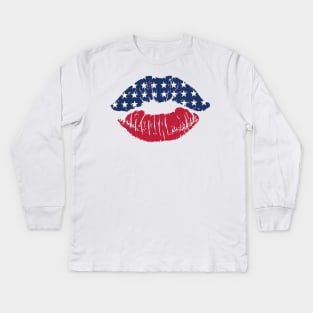 Red White Blue Lips Independence Day Patriotic Family Kids Long Sleeve T-Shirt